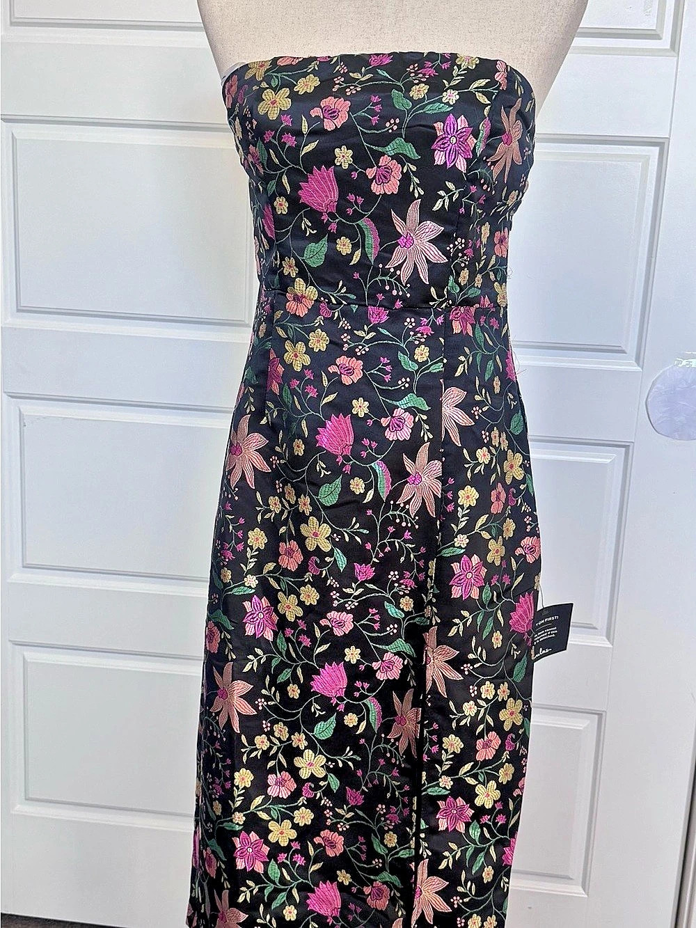 Lulus Quite Perfect Black Floral Embroidered Strapless Midi Dress Small